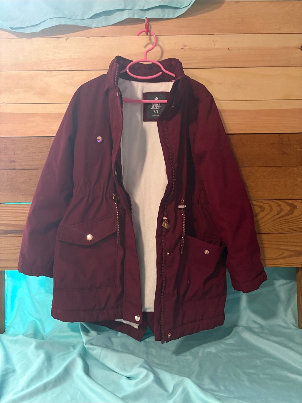 Girls' Burgundy Utility Hooded Jacket